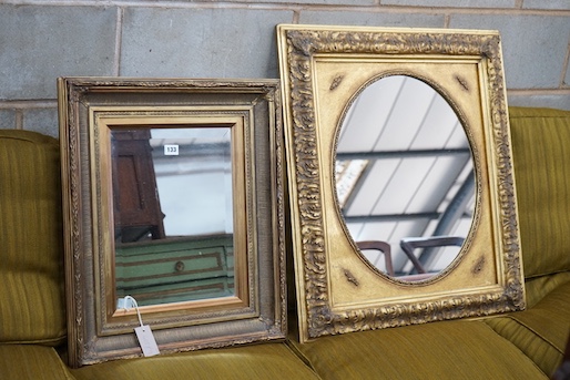 Two Victorian style rectangular gilt frame wall mirrors, larger width 68cm, height 76cm